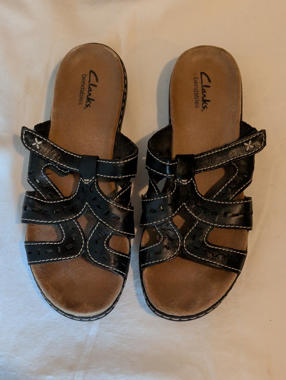 Clarks Black Leather Strappy Slide Sandals